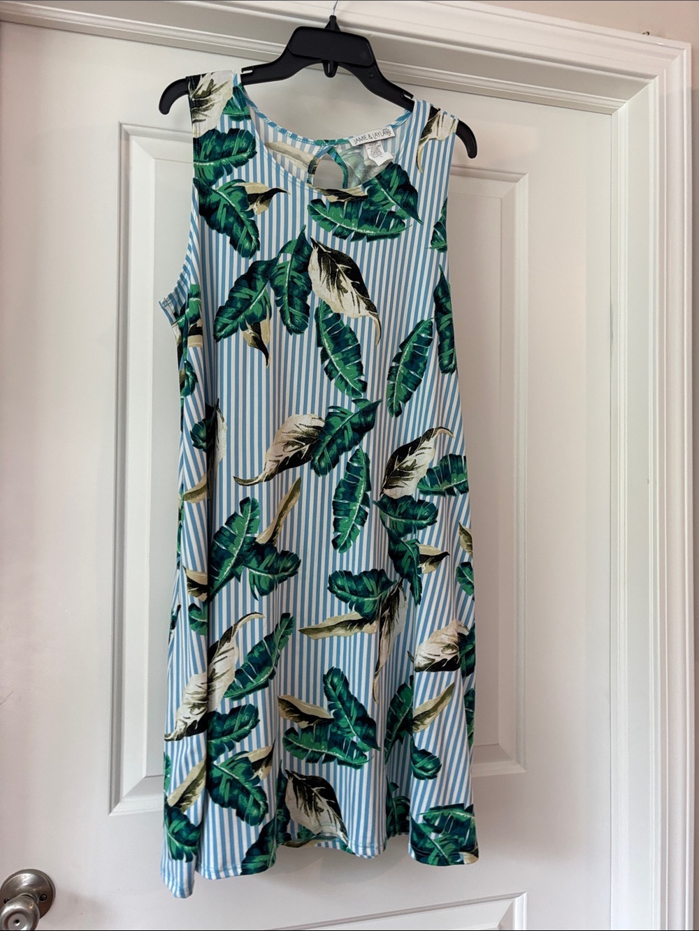 Sleeveless Tropical Leaf Swing Dress - Blue/Green